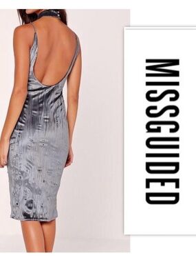 Missguided Gray Velvet Midi Dress